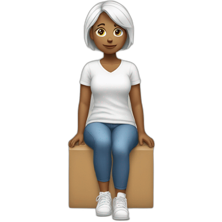 woman with white hear leaning on her left knee  emoji