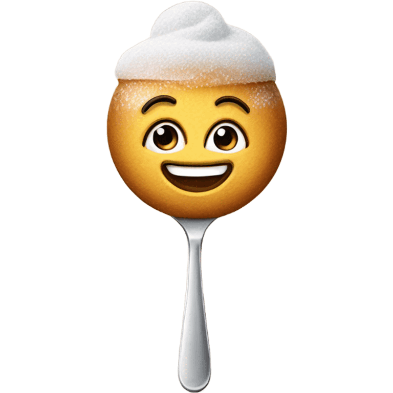 smiling emoji with sugar on face holding a spoon with sugar  emoji