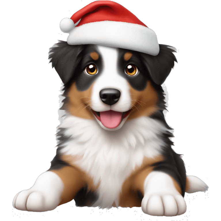 an australian shepherd puppy in a santa hat emoji