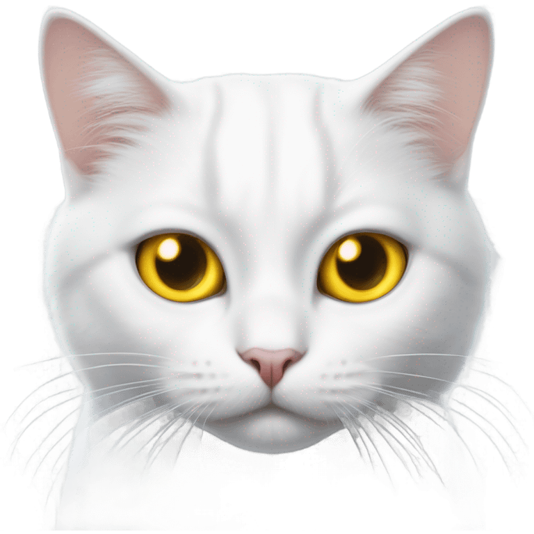 Realistic White cat with yellow eyes, fish over head  emoji