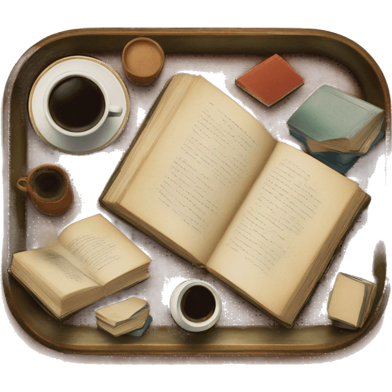 vintage tray with books and coffee  emoji