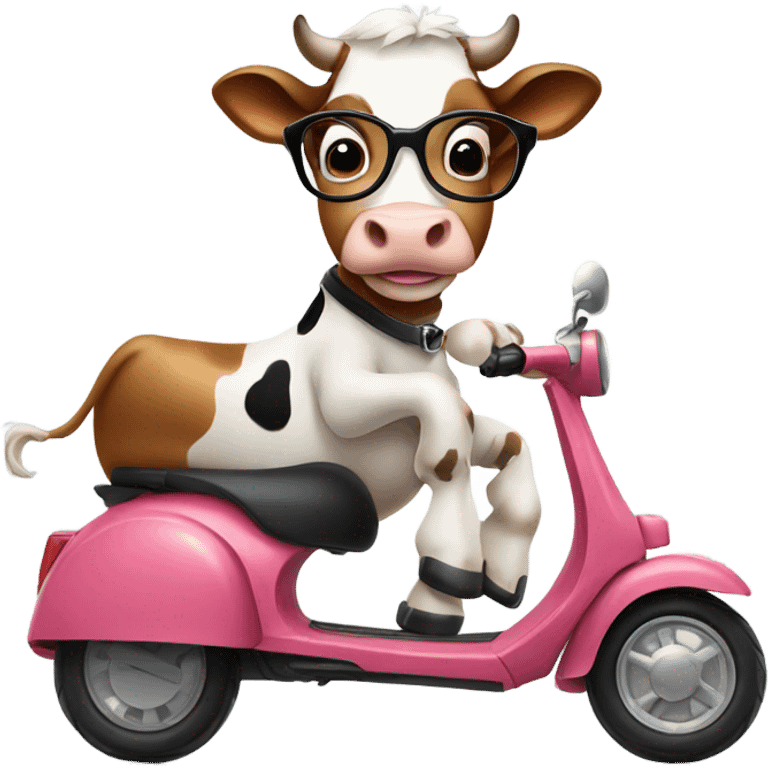 Cow with glasses on a scooter emoji