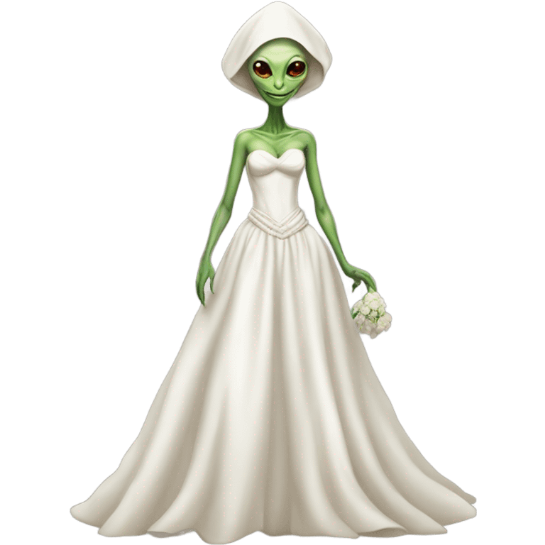 a Reptilian alien woman, full body, Wedding dress emoji