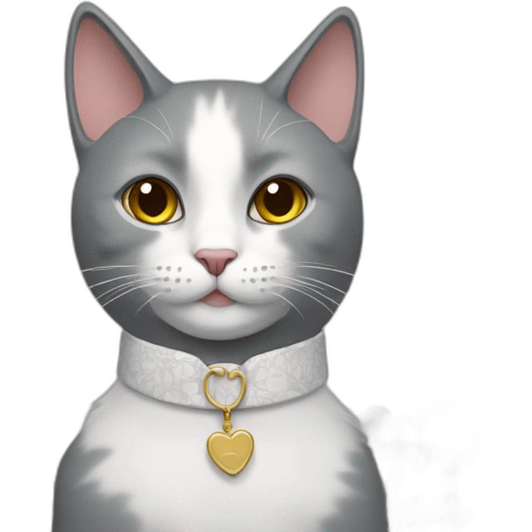 grey cat with white collar and flowers emoji