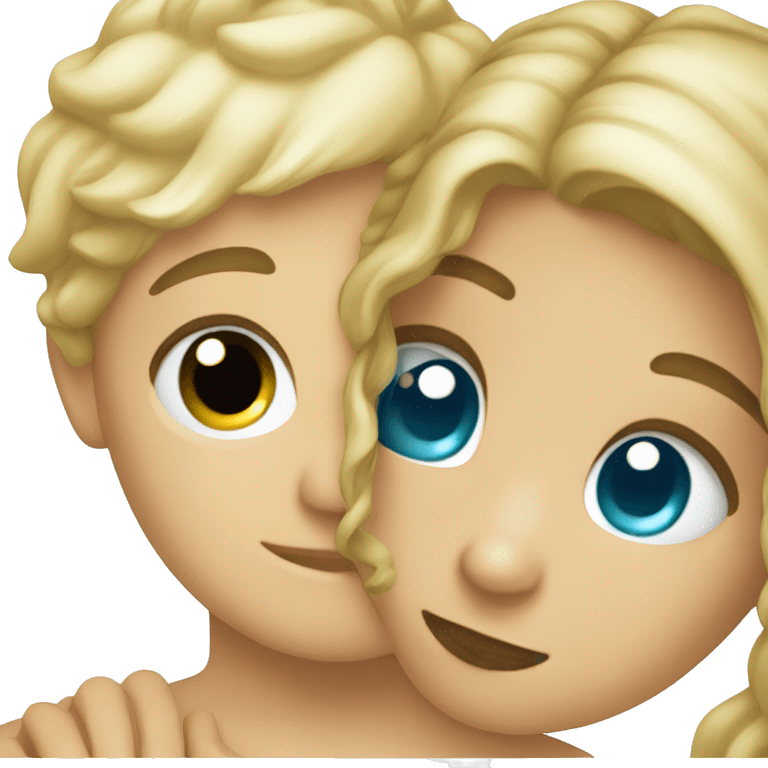 A bronde boy with blue eyes hugging a blonde girl with bluegreen eyes emoji