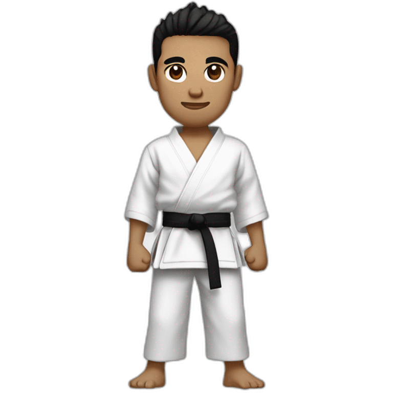 man wearing a karate-gi (all white, with a black belt at the waist), with light brown skin, black hair spikes, black eyes slightly slanted emoji