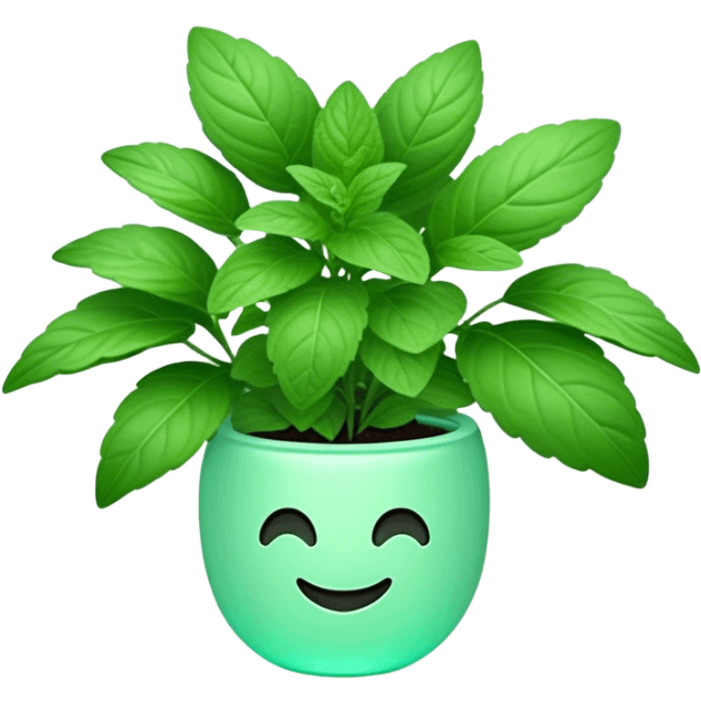 Cinematic Realistic Mint Emoji, Fresh and lively, with deep green leaves covered in tiny veins, emanating a cool, refreshing aroma. The plant’s soft, rounded edges sway gently in the breeze, inviting calm and relaxation. Soft glowing outline, capturing the essence of freshness and cooling fragrance in a fragrant mint plant! emoji