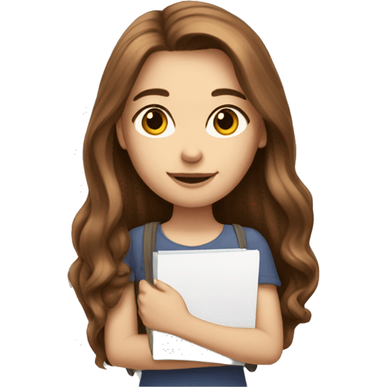 white-girl-with-long-brown-hair with notepad emoji