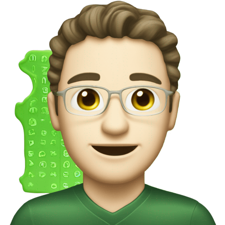 create a green verified badge that has scalloped edges and binary code written in white on the inside emoji