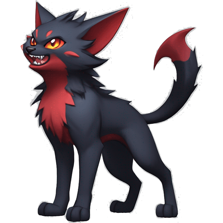   cool edgy beautiful fantasy anime-style dark animal vampiric Litten-Zoroark-Nargacuga-cat-hybrid Fakemon with big fangs and bat-ears full body emoji