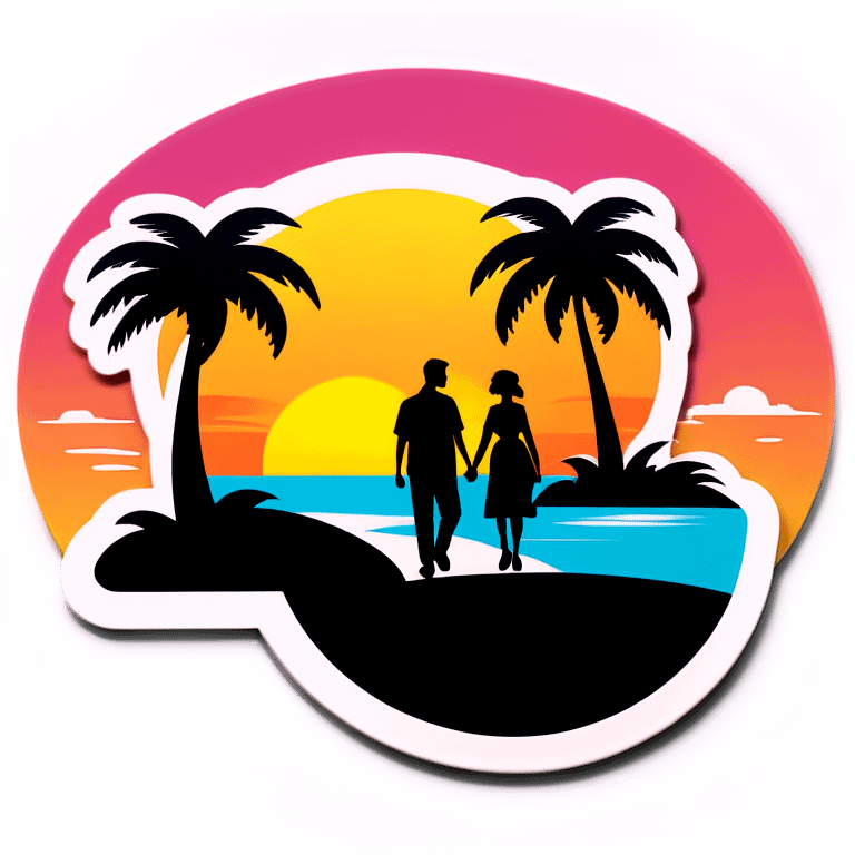 Couple walking in sunset with palm trees  emoji