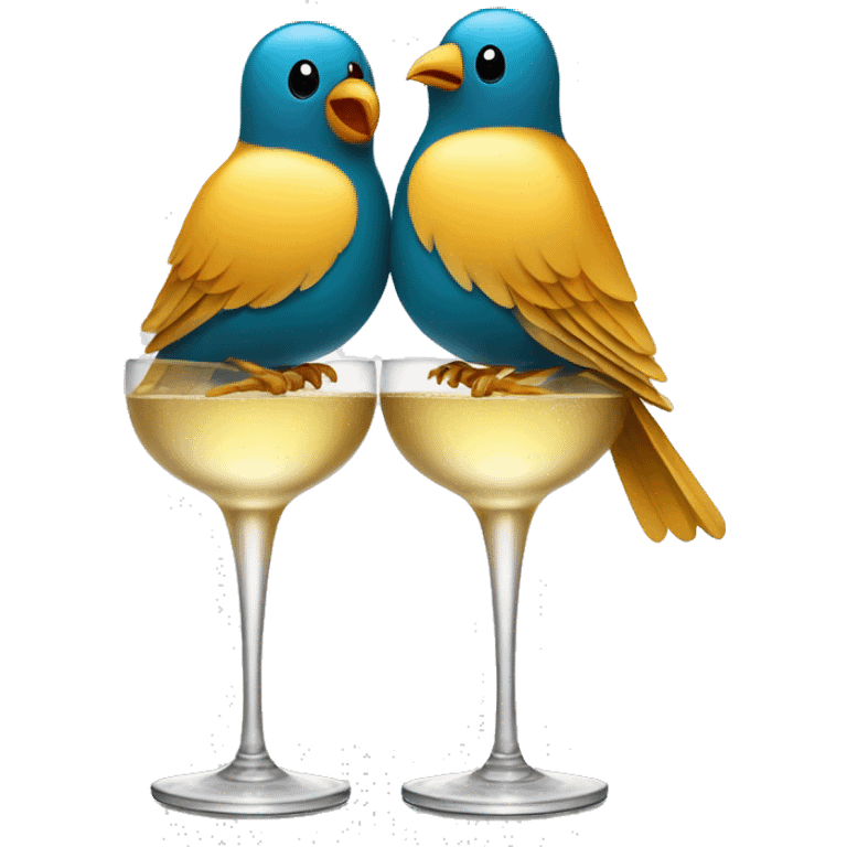 Two birds sitting on a champagne coupe emoji