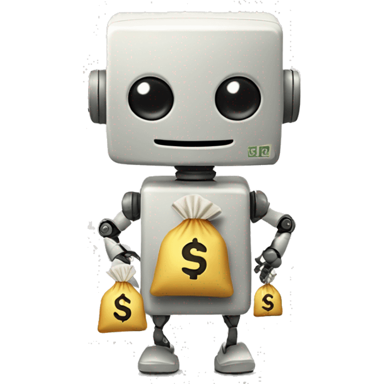 Cute square robot with money bags emoji