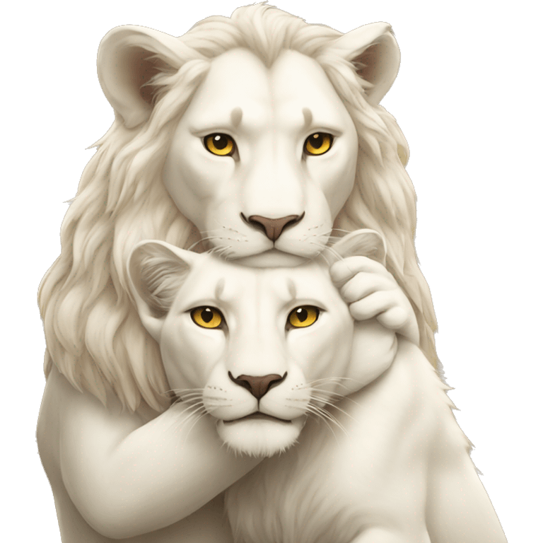 White Lion hugs golden cat emoji