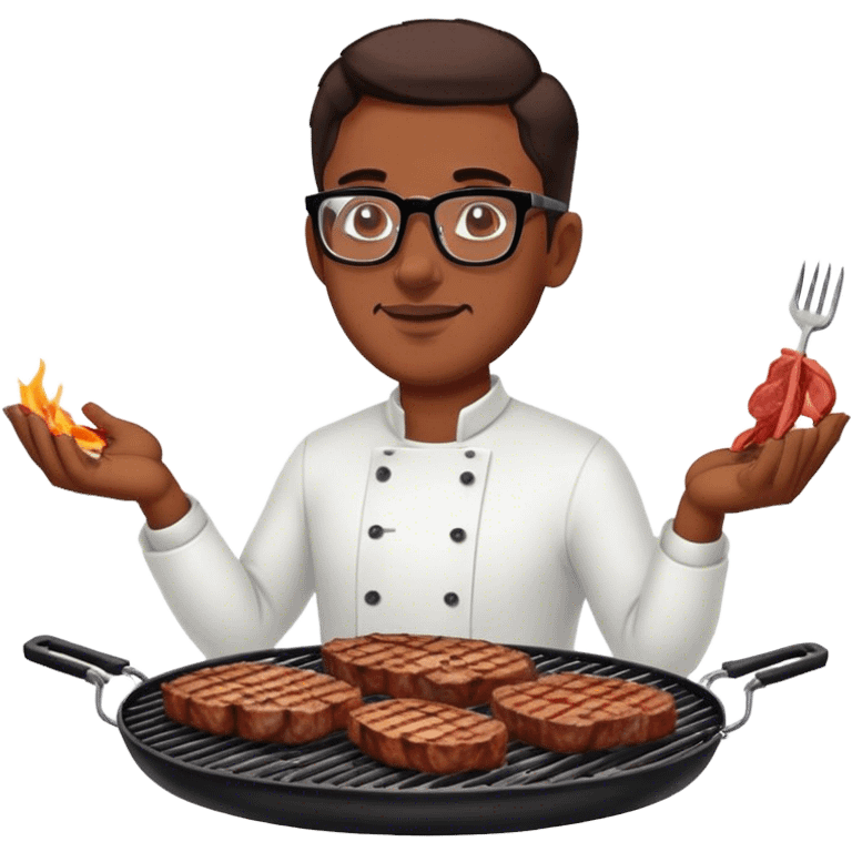 Muchacho guapo con lentes haciendo una carne asada  emoji