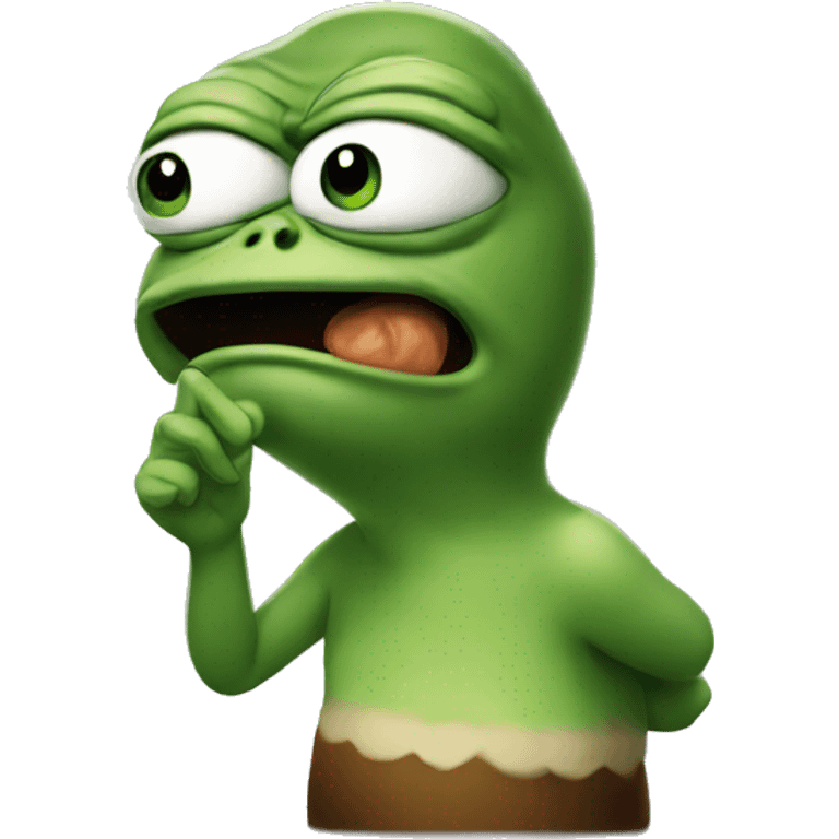 pepe is crying and has glass and showing finger and shocked emoji