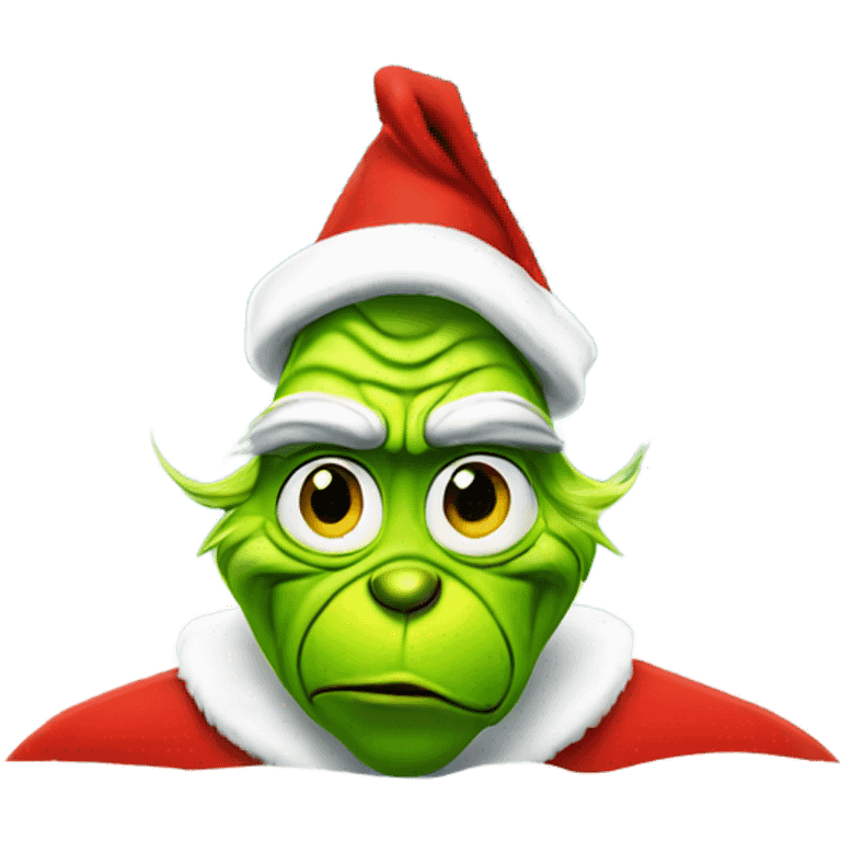 Grinch wearing a santa hat on the beach emoji