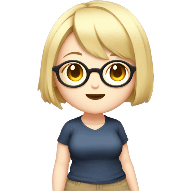 Chubby anime girl with glasses and short blonde hair full body emoji