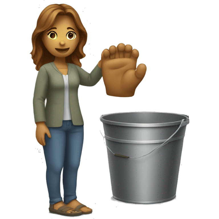 A woman standing with her foot inside bucket emoji