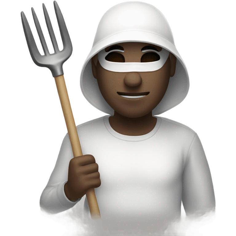 Guy wearing white mask with a pitchfork  emoji