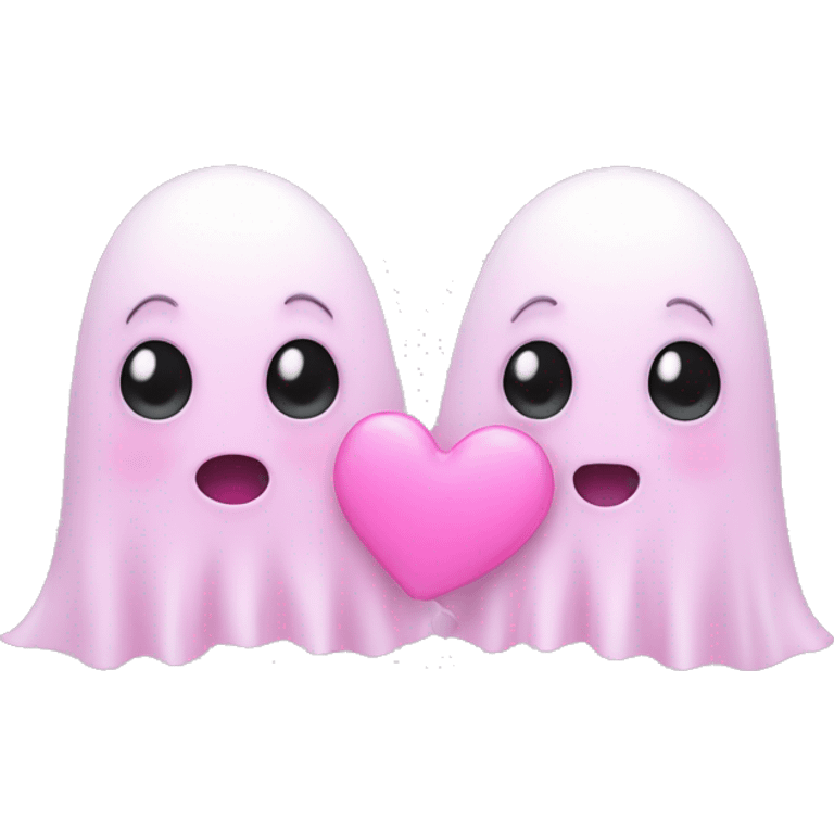 Two cute Ghost Friends pink Little Hearts  emoji