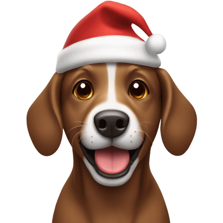 Happy brown dog in Santa hat emoji