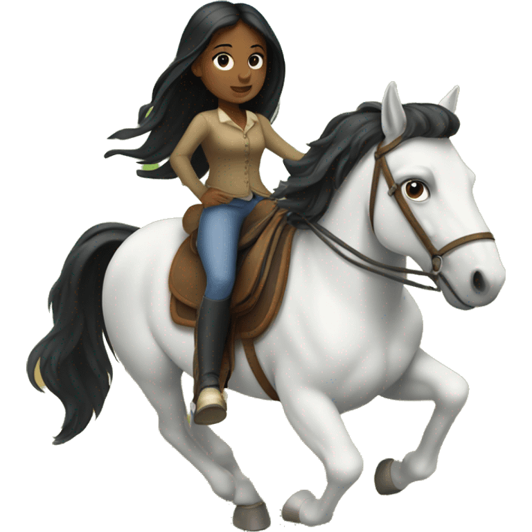 Black haired girl riding horse emoji