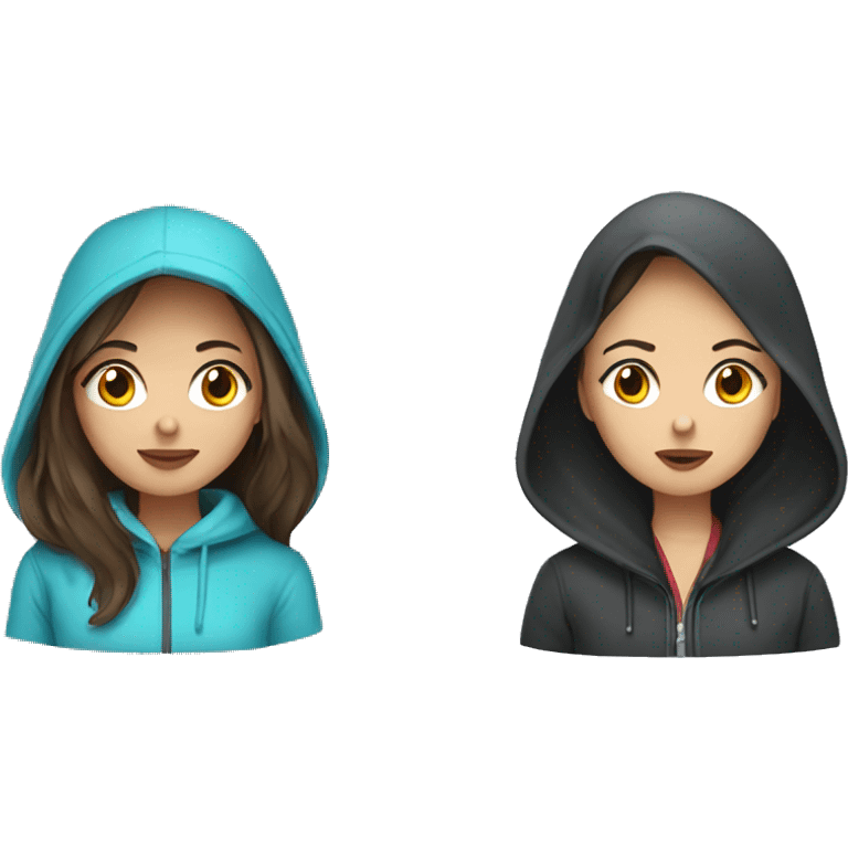 A Russian brunette girl and a Kazakh girl wearing hoodies  emoji