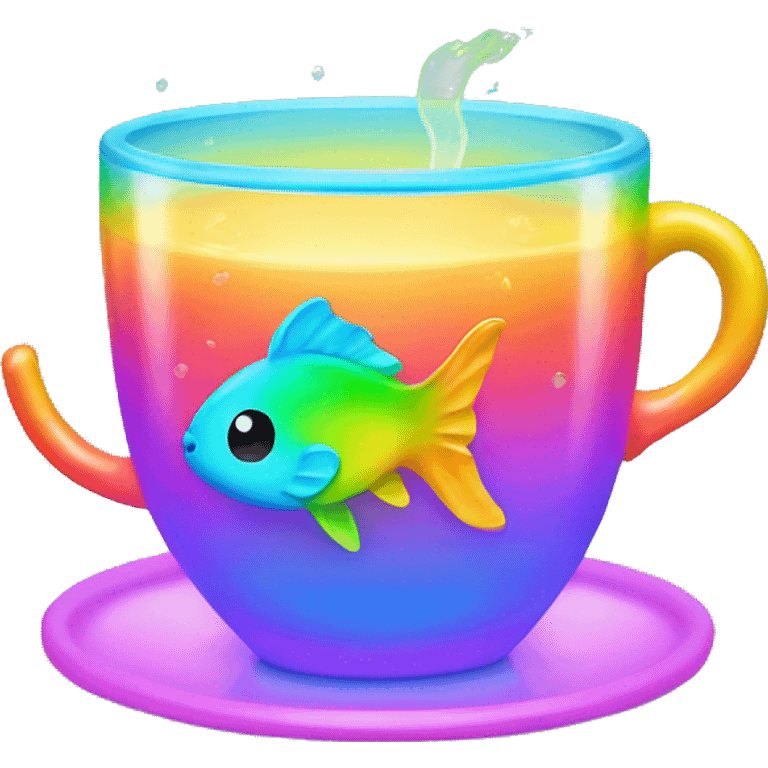 Rainbow kawaii small fish in a neon tea cup  emoji