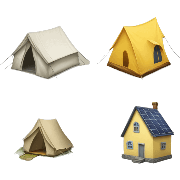 Tent and a house with electricity  emoji