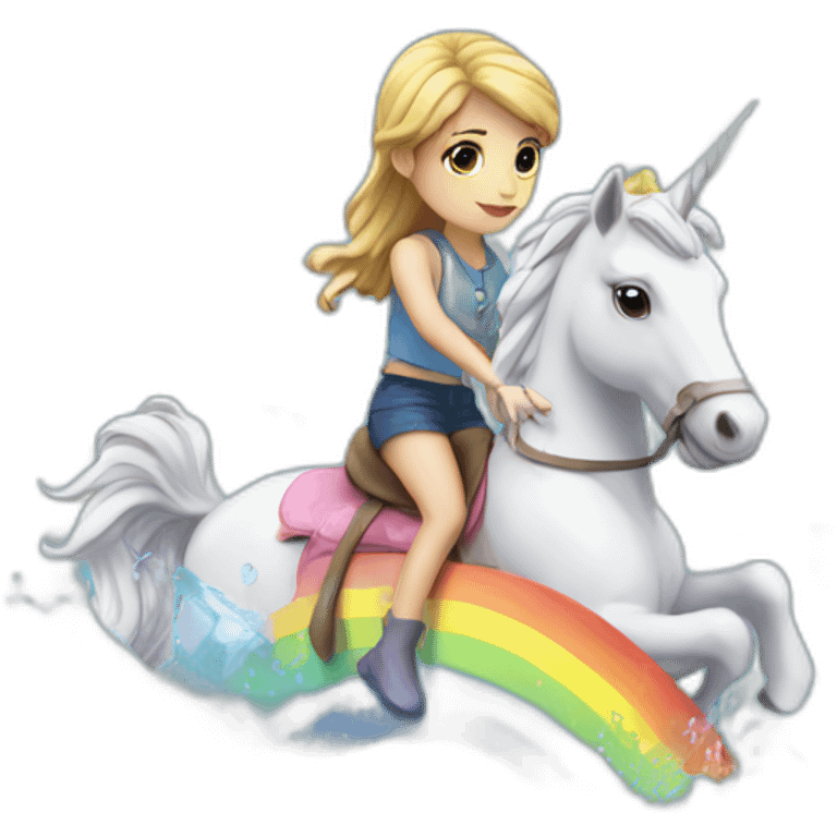 Girl-riding-rainbow-unicorn-in-water-frozen-cube emoji