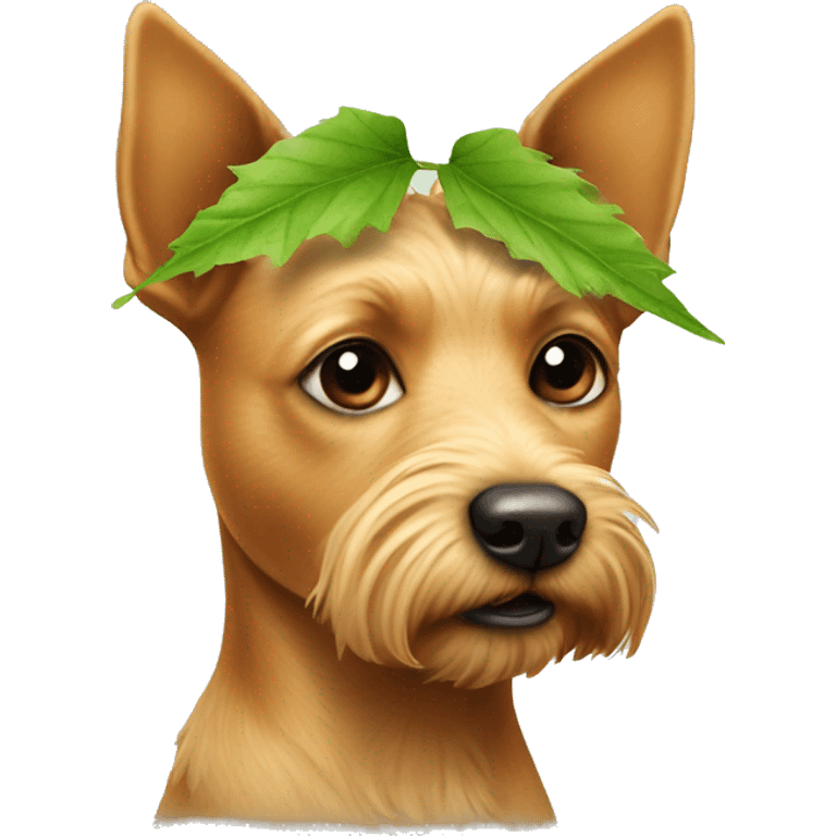 Little tan terrier with a leaf on her head emoji