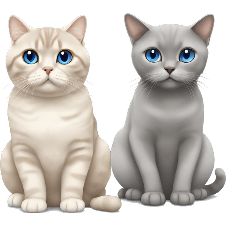 Grey Scottish fold sitting together with beige cat with blue eyes  emoji