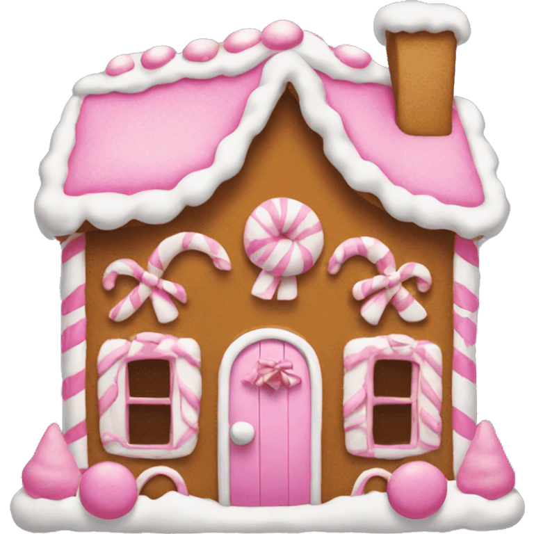 gingerbread house with pink and white accents and bows  emoji