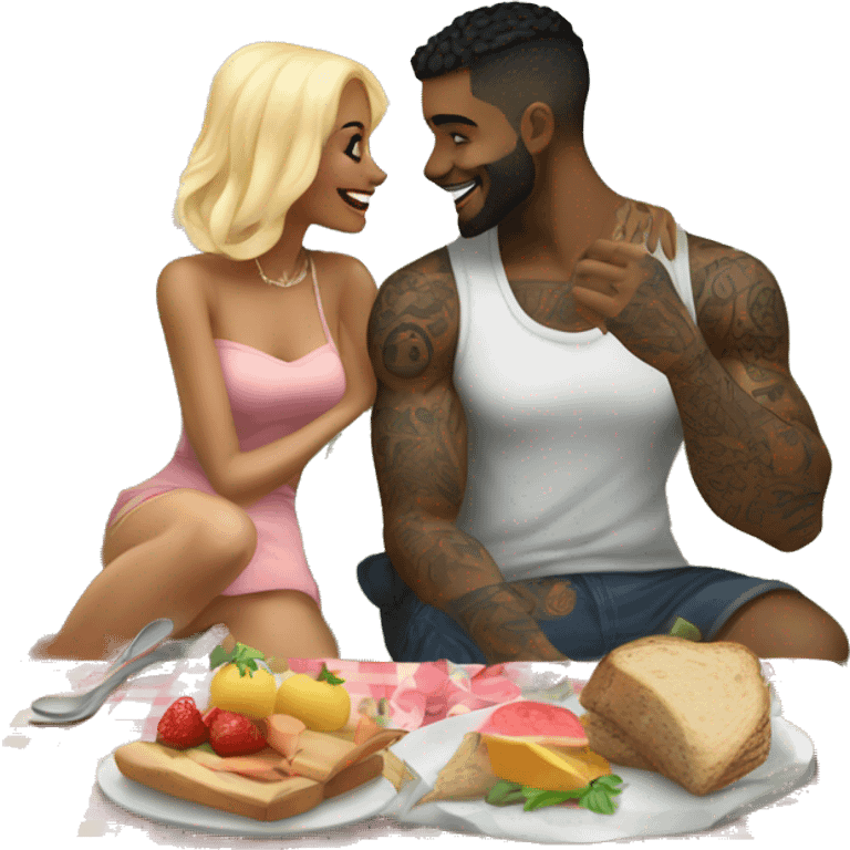 Romantic picnic date for beautiful tattooed couple emoji