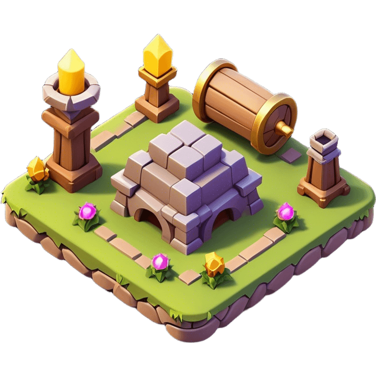 Clash of Clans aesthetic: Cinematic Playful 3D Isometric Scroll Emoji, rendered in a 3D vector-style similar to standard emojis with minimal shading and bold, simplified shapes. A compact, distinct form with signature details, softly glowing with a fantasy RPG magic charm. Simplified yet unmistakably iconic, highly detailed and consistent, glowing with a soft radiance and high shine. Stylized with a touch of heroic grandeur and a soft glowing outline, capturing the essence of a beloved gaming relic with a friendly, playful manner! emoji