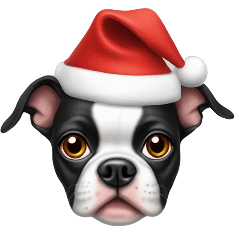 boston terrier wearing santa hat emoji