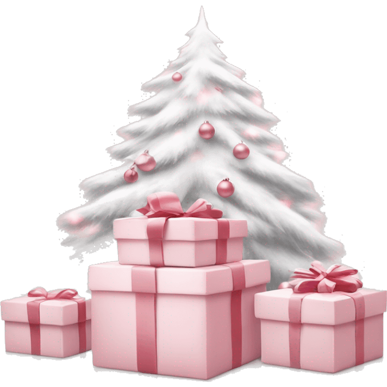 Light pink Christmas gifts under a white Christmas tree  emoji