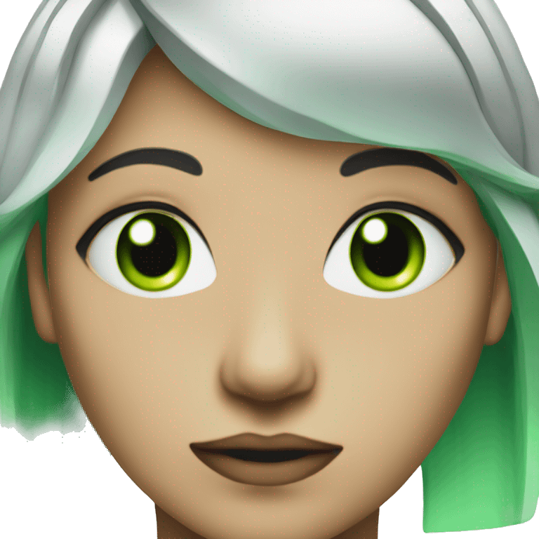 Cyborg with green eyes and green hair emoji