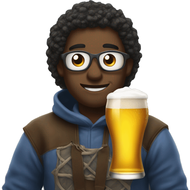 Friend with skies drink a beer  emoji