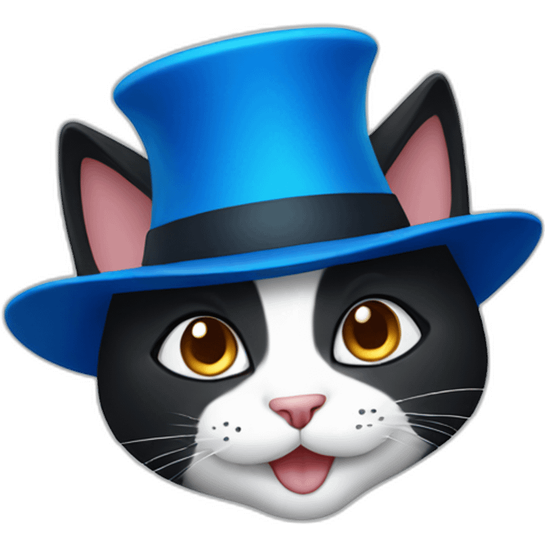 A black and white Cat with a smile and a blue hat emoji