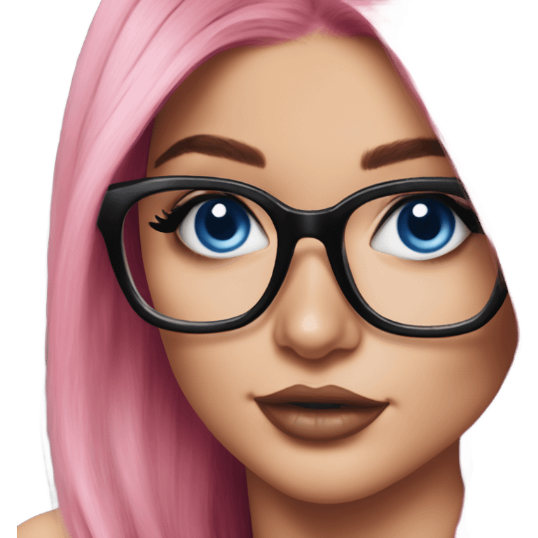 Photo Realistic kylie jenner stylish pink hair BLUE eyes and glasses happy  emoji