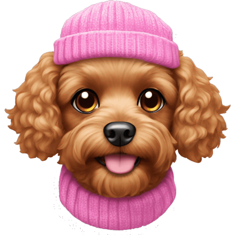 Toy cavoodle Dog wearing a pink beanie emoji