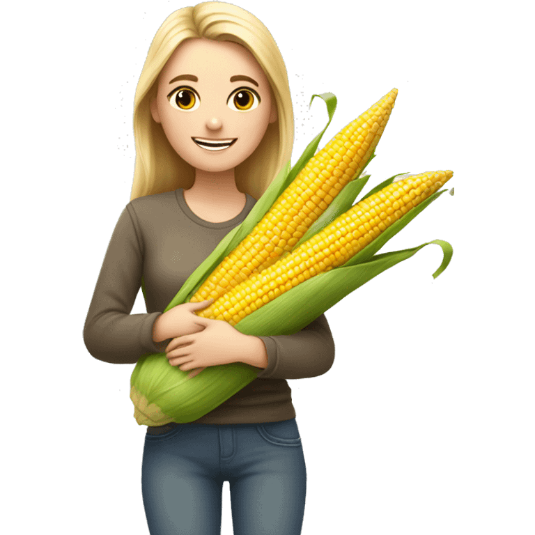 Happy white girl hugging corn emoji