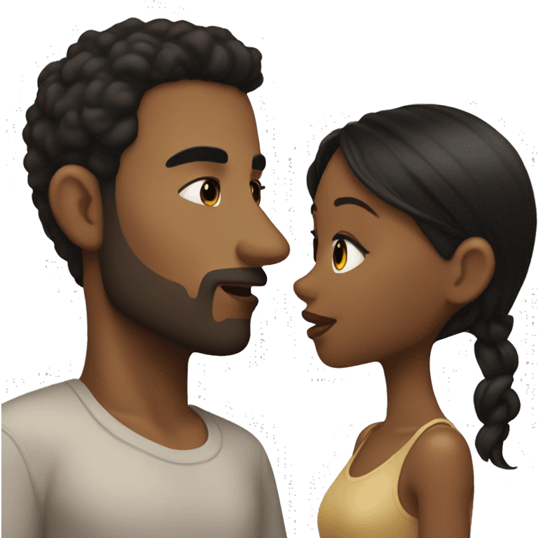 Tan man with black hair kissing brown girl long black hair  emoji