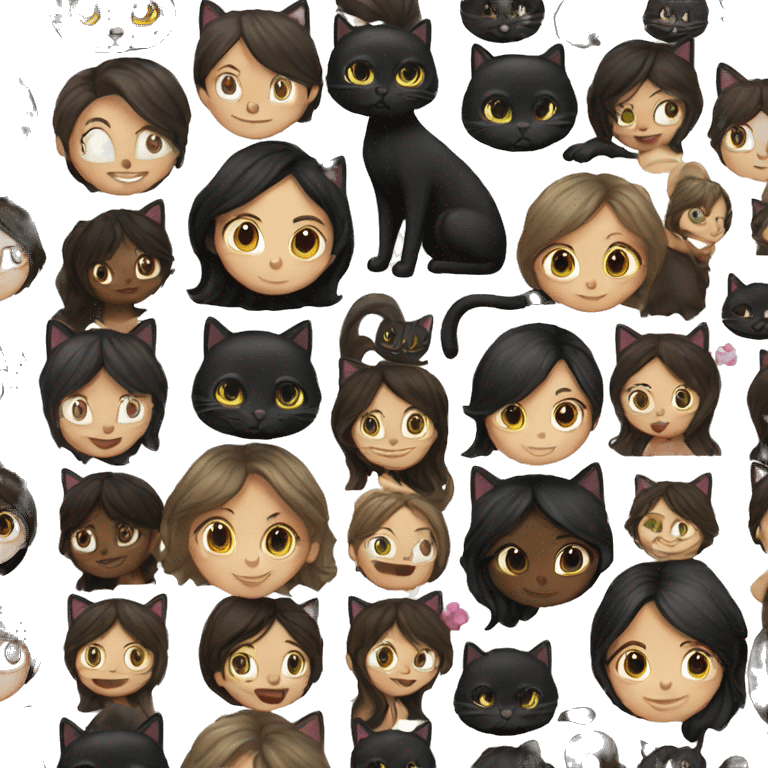 Black cat and brunette girl emoji