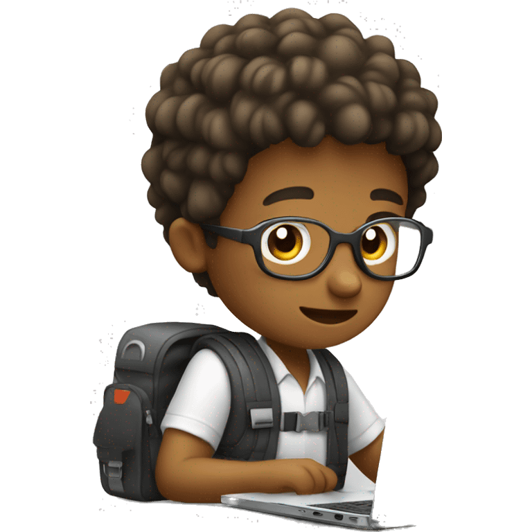 a boy showing working on laptop and in laptop he is coding emoji