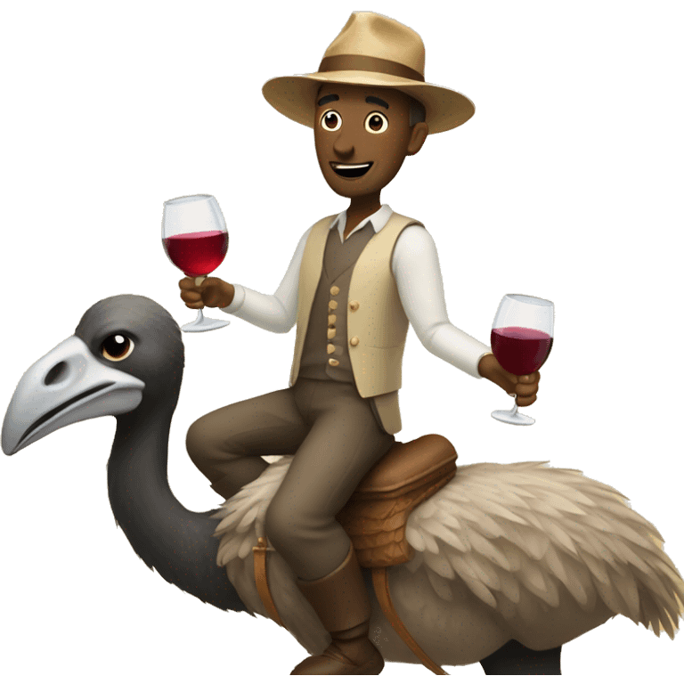 Peter riding an ostrich holding wine emoji