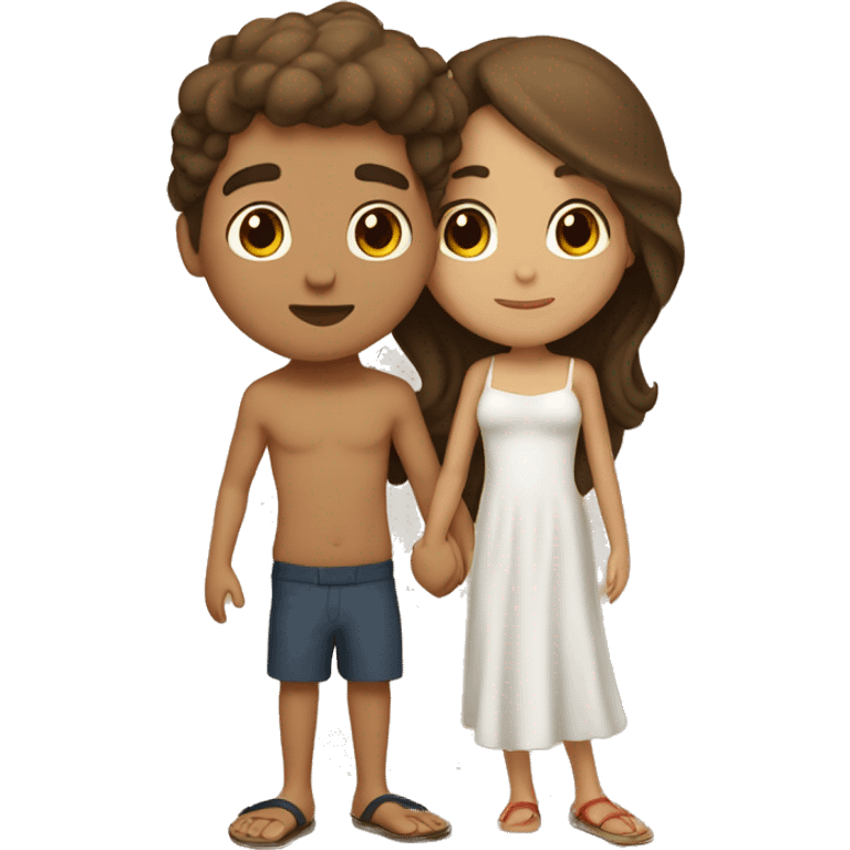 Boy and girl kissing on beach in Mexico both with brown hair and girl is more tan and boy is more red emoji