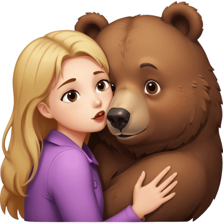 Bear animal kissing a girl on check  emoji